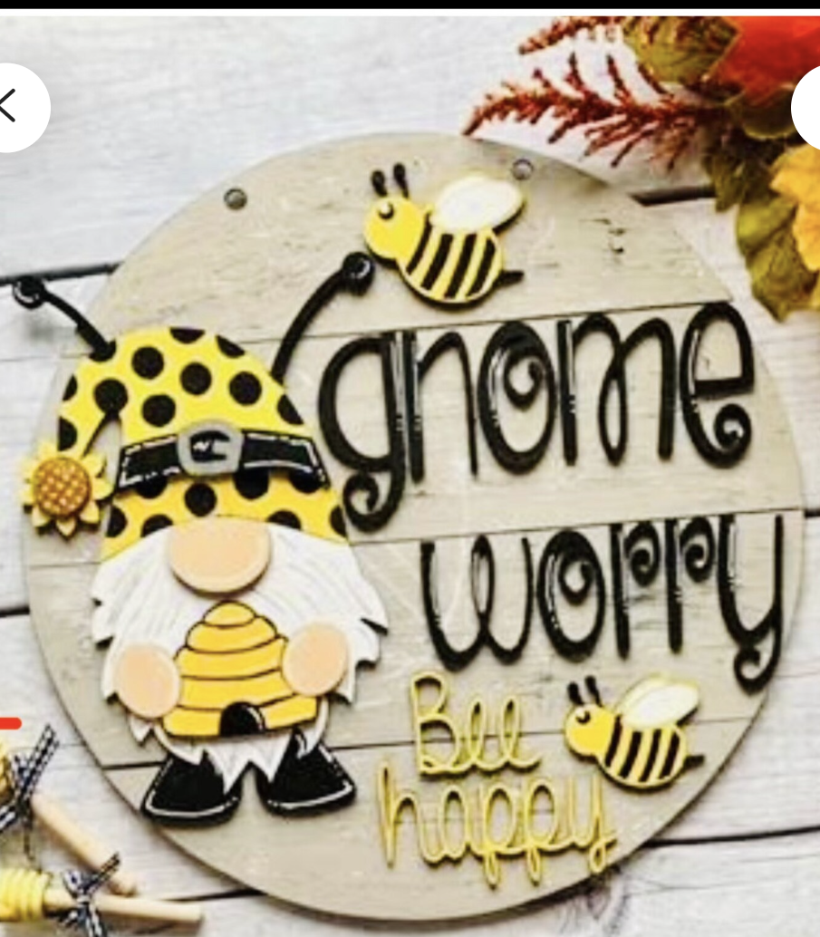 Gnome Worry Bee Happy Door Hanger