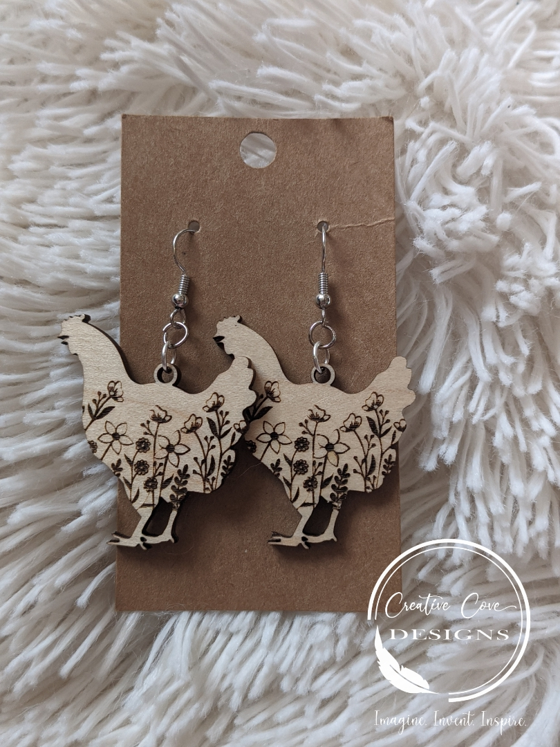 Floral Engraved Chicken Earrings