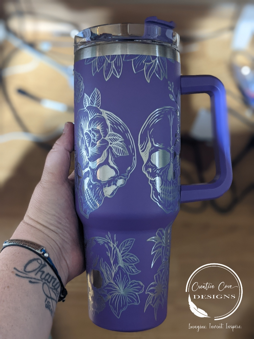 40 ounce Skulls and Roses Engraved Tumbler