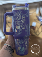 Load image into Gallery viewer, 40 ounce Skulls and Roses Engraved Tumbler
