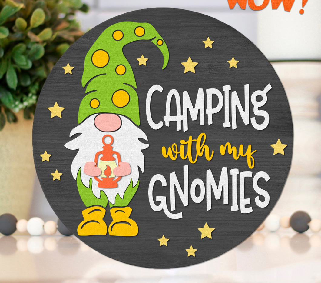 Camping with My Gnomies Door Hanger