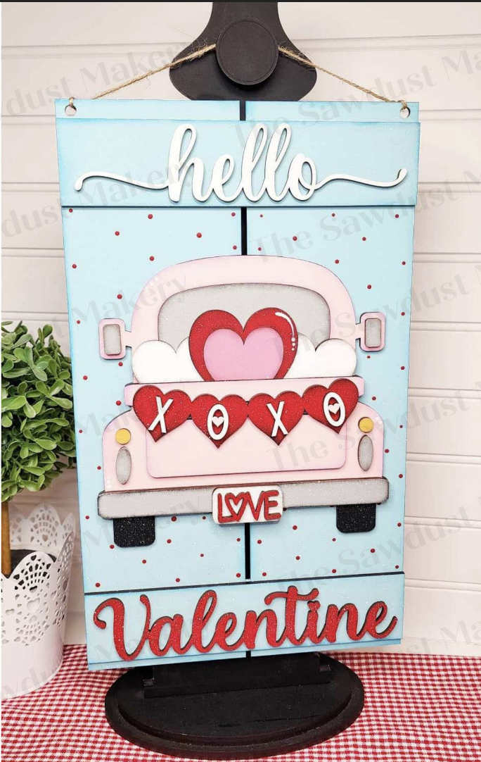 Hello Valentine Truck Door Hanger