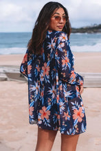 Load image into Gallery viewer, Dark Blue Tropical Print Halter Bikini Swimsuit With Cover Up
