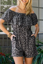Load image into Gallery viewer, Leopard Print Ruffle Pocket Off Shoulder Rompe
