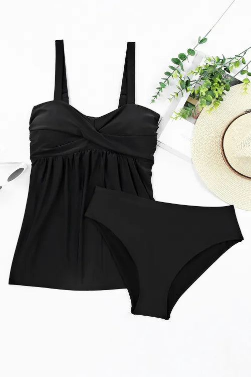 Adjustable Straps Tropical Ruched Tankini Swimsui