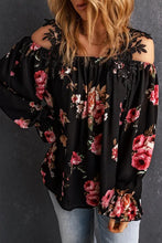 Load image into Gallery viewer, Black Floral Print Lace Patchwork Loose Off Shoulder Blouse
