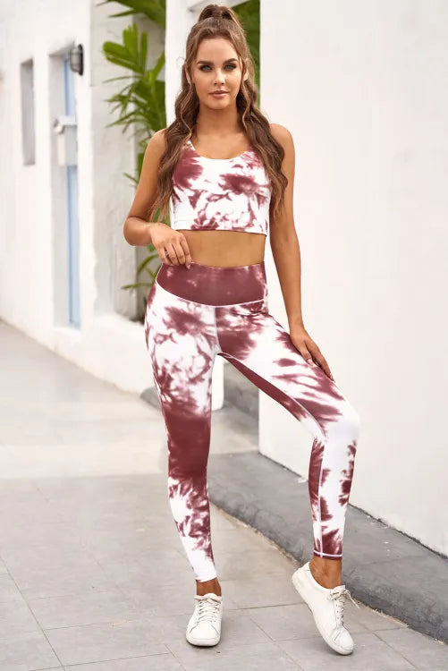 Red Tie-dye Sport Tank & Leggings Se