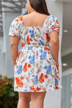 Load image into Gallery viewer, White Floral Smocked Flared Plus Size Dress
