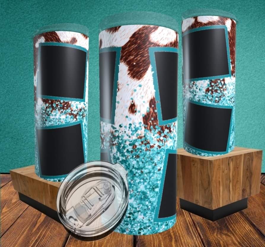 Cowhide & Turquoise Glitter Tumbler
