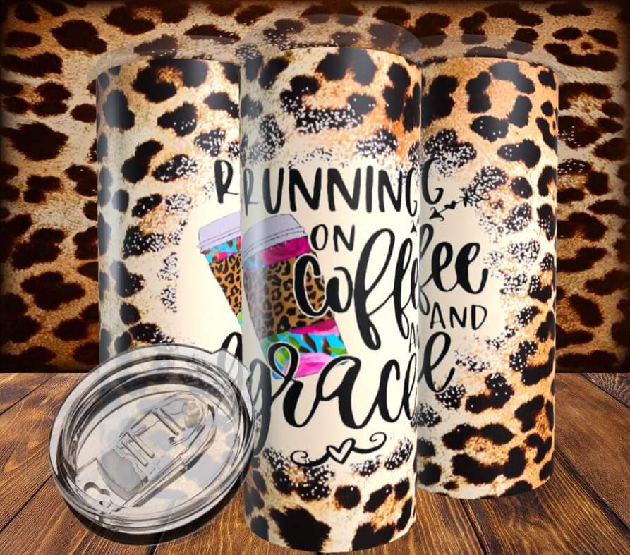 Running on Coffee and Grace Leopard Tumbler
