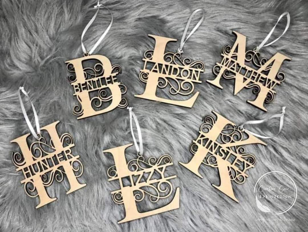 Split Monogram Name Ornaments