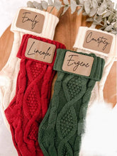 Load image into Gallery viewer, Cable Knit Stockings with Personalized Leather Patch
