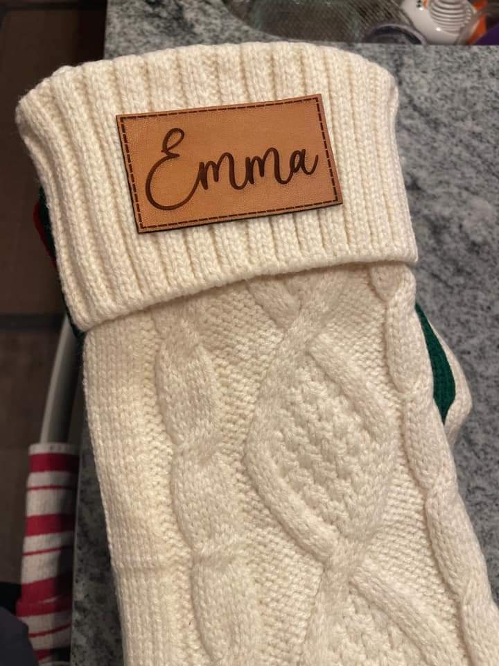 Cable Knit Stockings with Personalized Leather Patch
