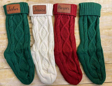 Load image into Gallery viewer, Cable Knit Stockings with Personalized Leather Patch
