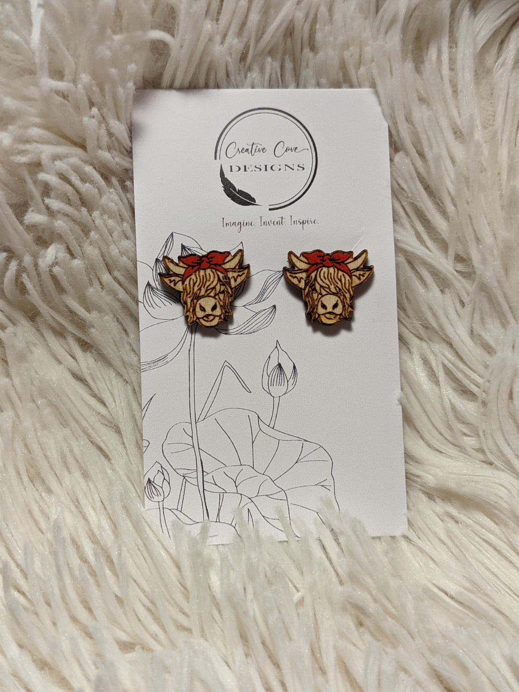 Highland Cow Bow Stud Earrings