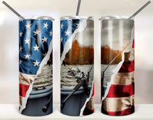 Load image into Gallery viewer, American Flag Fishing Reel Sublimation Tumbler

