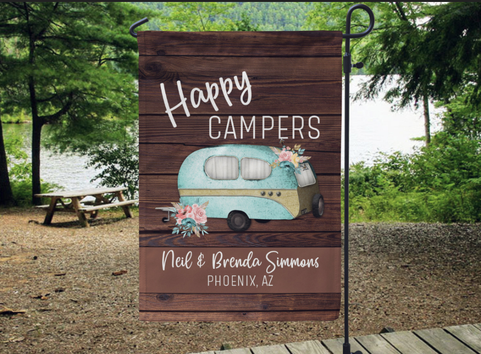 Happy Campers Vintage Turquoise Garden Flag