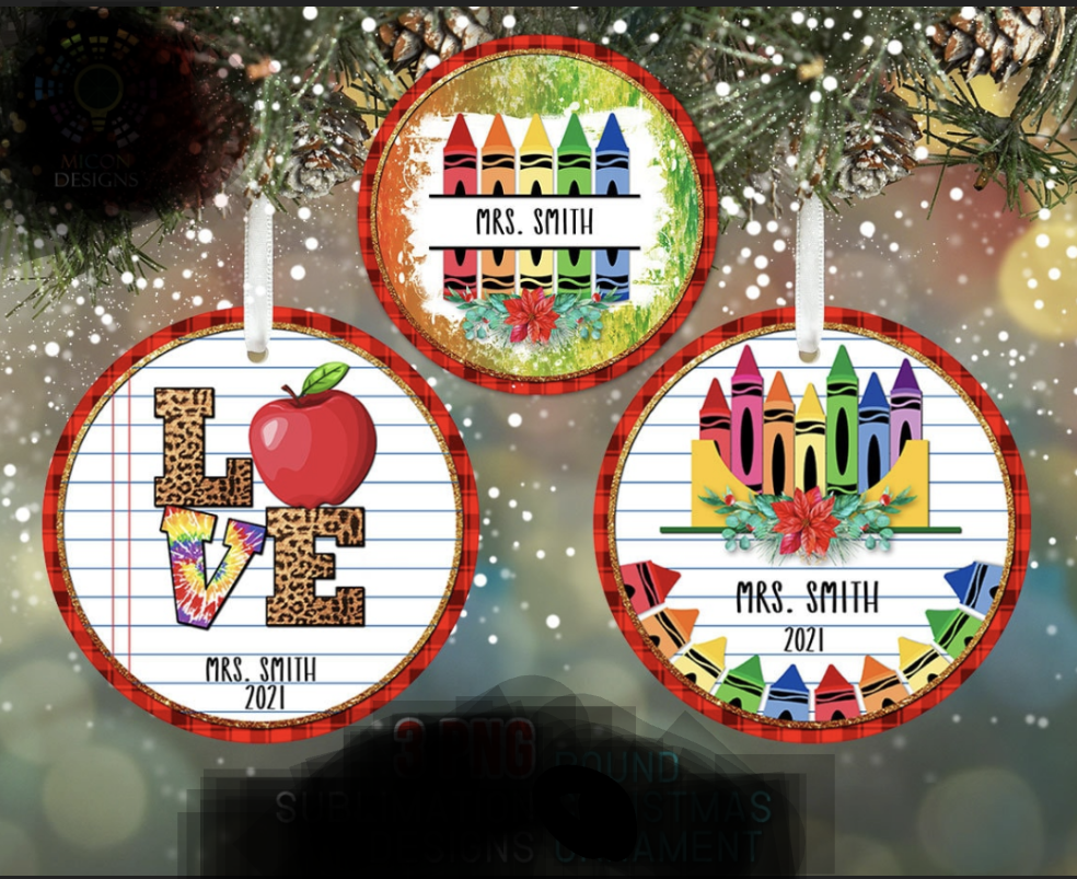 Teacher Personalized Sublimation Round Ornament