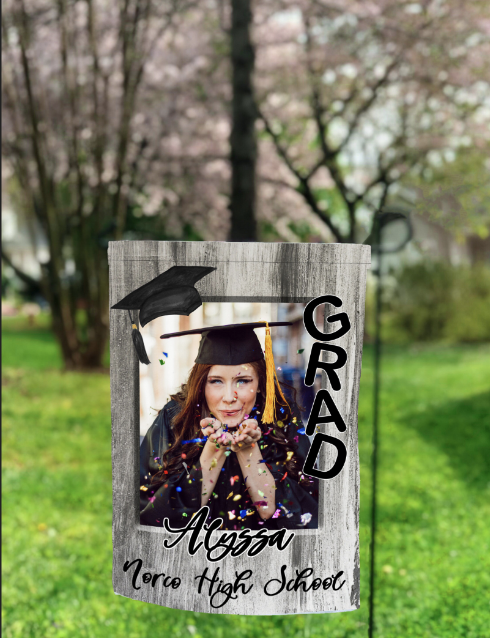 Graduation Wood Design Garden Flag