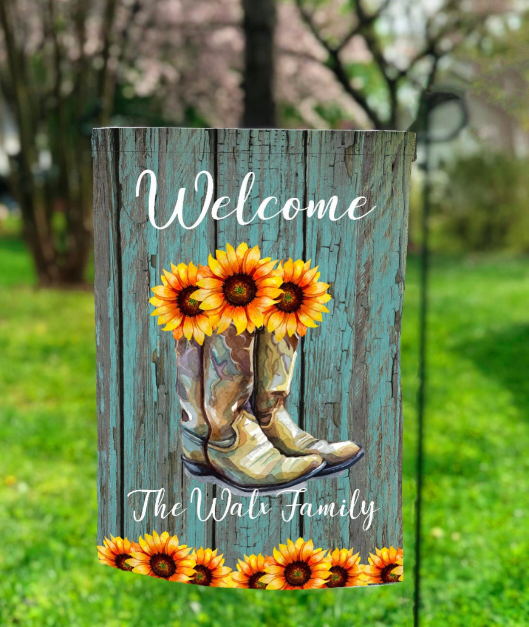 Rustic Sunflower and Boot Garden Flag