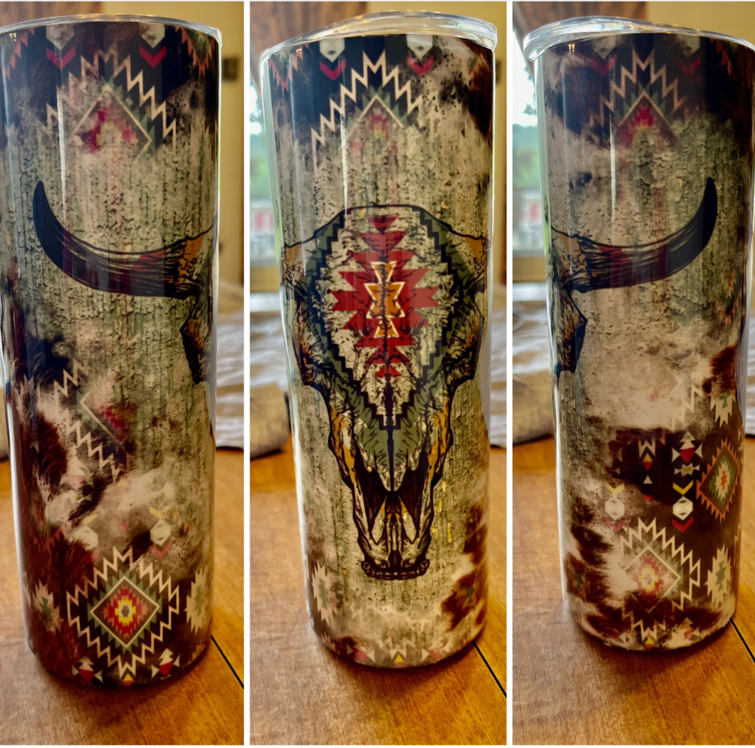 Cowhide Skull Western Tumbler Southwest Print Sublimation Design