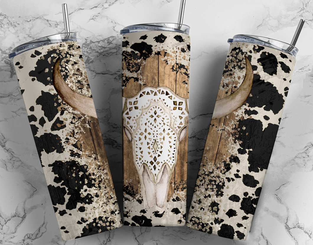 Western Tumbler Design Cowgirl Bull Cow Skull Country Sublimation