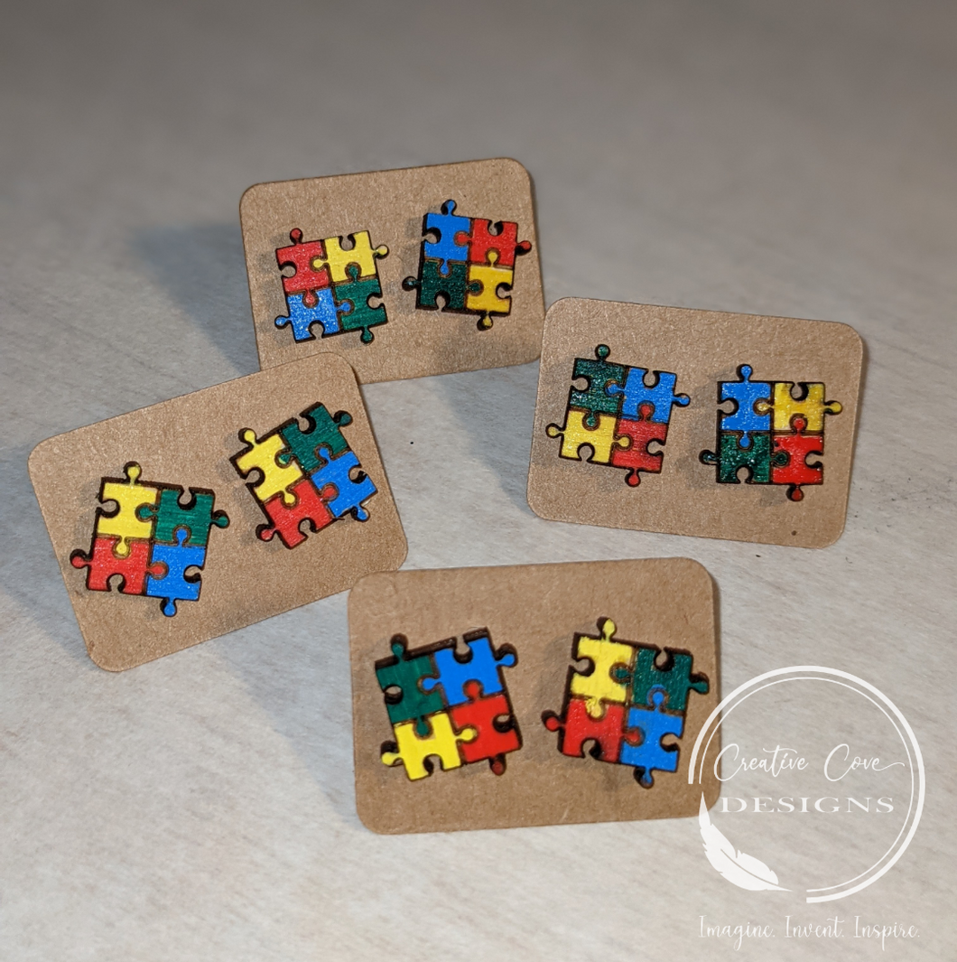 Autism Awareness Puzzle Piece Stud Earrings