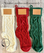 Load image into Gallery viewer, Cable Knit Stockings with Personalized Leather Patch
