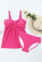 Load image into Gallery viewer, Adjustable Straps Tropical Ruched Tankini Swimsui
