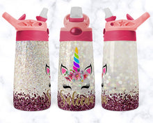Load image into Gallery viewer, Pink Glitter Unicorn 12 ounce Water Bottle
