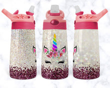 Load image into Gallery viewer, Pink Glitter Unicorn 12 ounce Water Bottle
