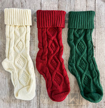 Load image into Gallery viewer, Cable Knit Stockings with Personalized Leather Patch
